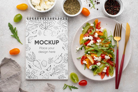 Free Top View Delicious Healthy Salad Mock-Up Psd