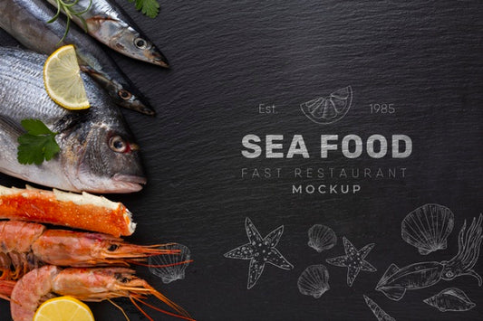 Free Top View Delicious Sea Food Assortment With Mock-Up Psd