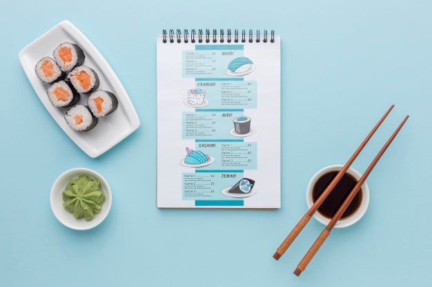 Free Top View Delicious Sushi Menu Psd