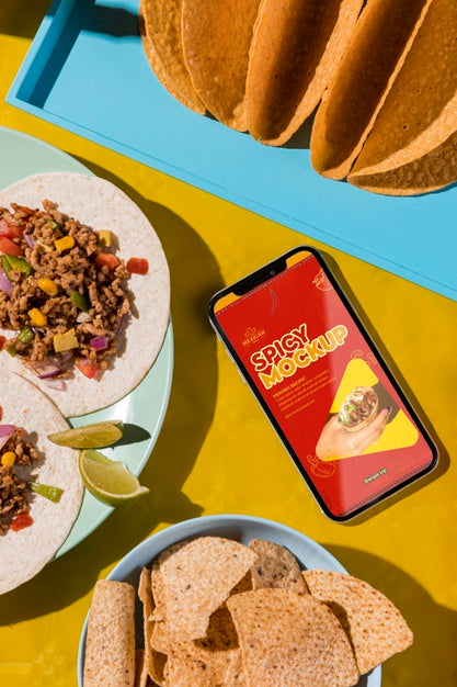 Free Top View Delicious Tacos On Plate Mock-Up Psd