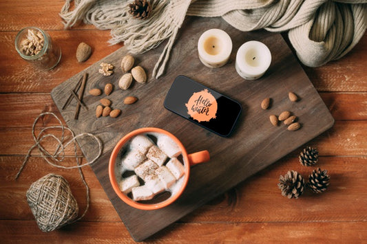 Free Top View Delicious Winter Snack On Wooden Board Psd