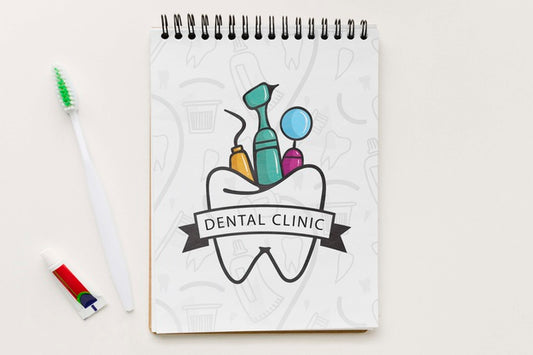 Free Top View Dental Clinic Notebook With Mock-Up Psd