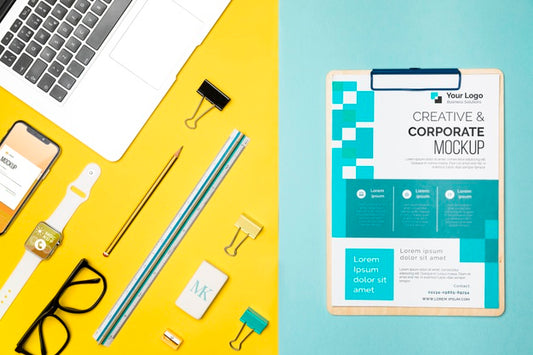 Free Top View Desk Items And Laptop Psd