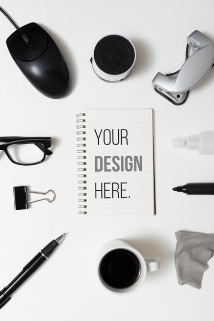 Free Top View Desk Items Arrangement Psd