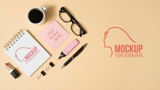 Free Top View Desk Mock-Up With Glasses Psd