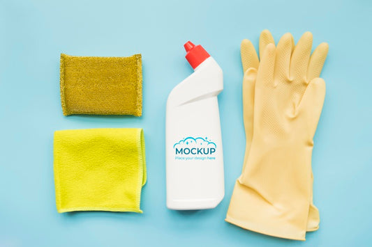 Free Top View Detergent Bottle And Gloves Psd