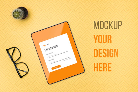 Free Top View Digital Tablet And Reading Glasses Mock-Up Psd