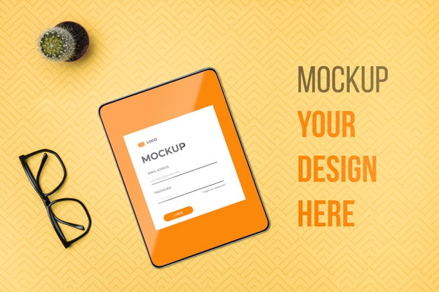 Free Top View Digital Tablet And Reading Glasses Mock-Up Psd