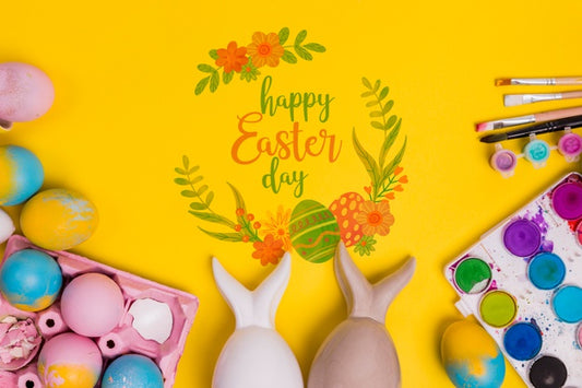 Free Top View Easter Composition With Copyspace Psd