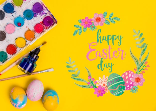 Free Top View Easter Composition With Copyspace Psd