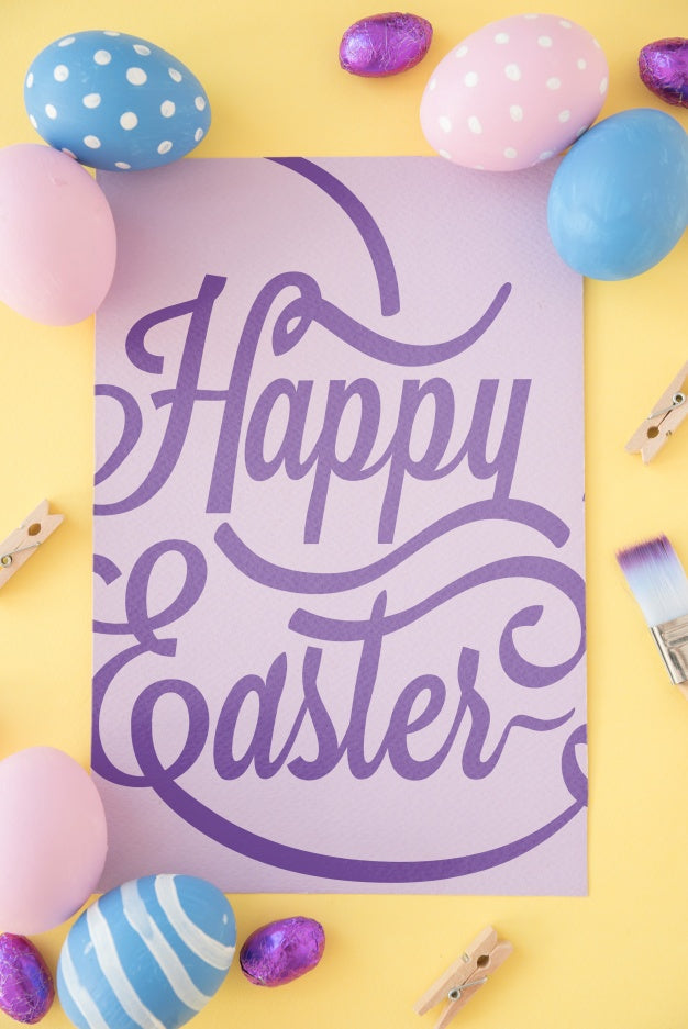 Free Top View Easter Mockup With Card Psd