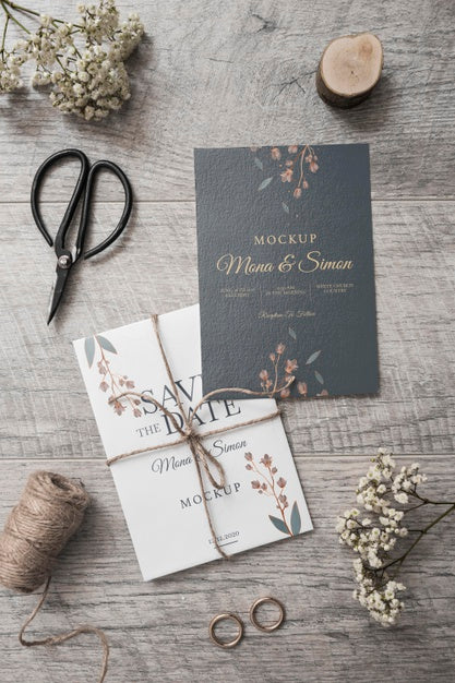 Free Top View Elegant Wedding Card With Mock-Up Psd