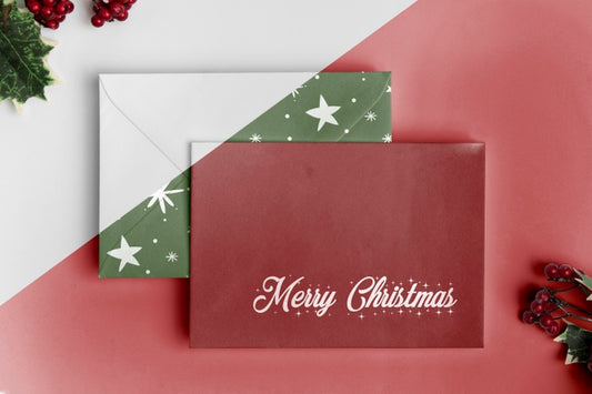 Free Top View Envelopes And Mistletoe Psd