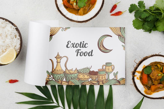 Free Top View Exotic Food Concept With Mock-Up Psd