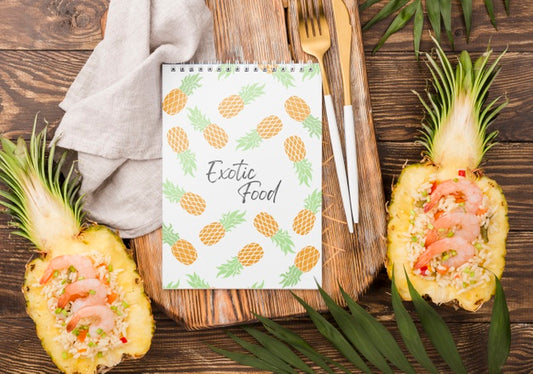 Free Top View Exotic Pineapples With Mock-Up Psd