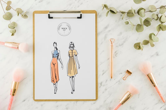 Free Top View Fashion Drawing With Mock-Up Psd