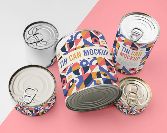 Free Top View Five Tin Cans Psd