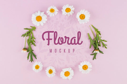Free Top View Floral And Leaves Mock-Up Psd