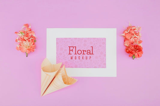 Free Top View Floral Mock-Up Frame Psd