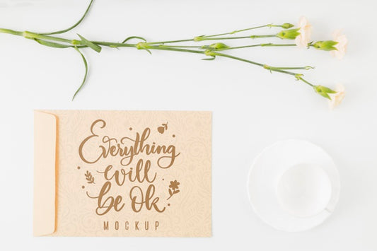 Free Top View Floral Mock-Up Motivational Quote Psd