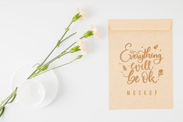 Free Top View Floral Mock-Up Positive Quote Psd