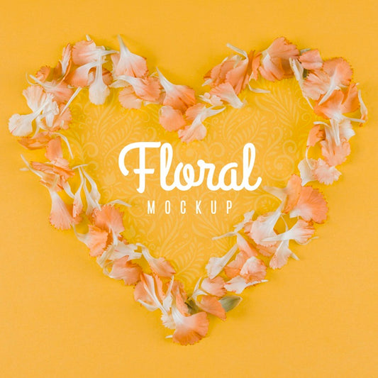 Free Top View Floral Mock-Up With Heart Shaped Psd
