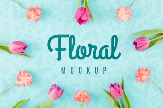 Free Top View Floral Mock-Up With Tulips Psd
