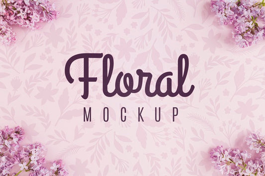 Free Top View Floral Mock-Up With Violet Flowers Psd