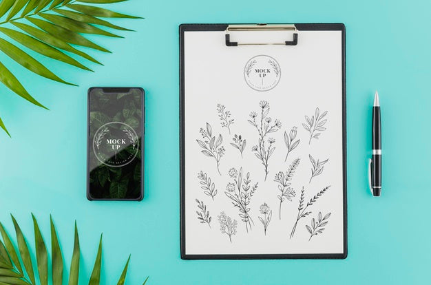 Free Top View Floral Sketch With Mock-Up Psd
