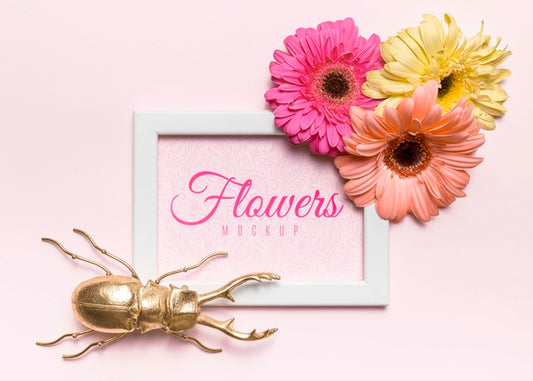 Free Top View Flowers And Bug Mock-Up Psd