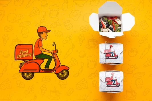 Free Top View Food Delivery Arrangement With Mock-Up Psd