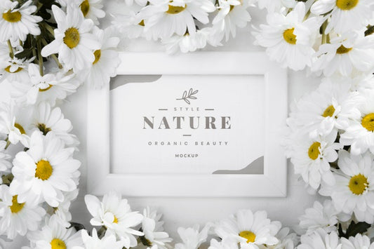 Free Top View Frame Surrounded By Flowers Psd