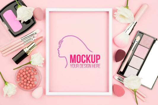 Free Top View Frame With Make-Up Products Psd