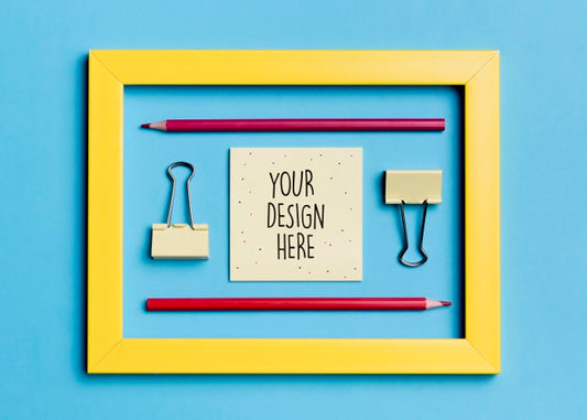 Free Top View Frame With Paper Clips And Pencils Psd