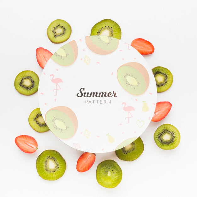 Free Top View Fresh Kiwi And Strawberries With Mock-Up Psd