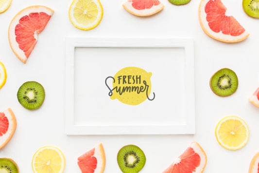 Free Top View Fresh Summer With Fruits Psd