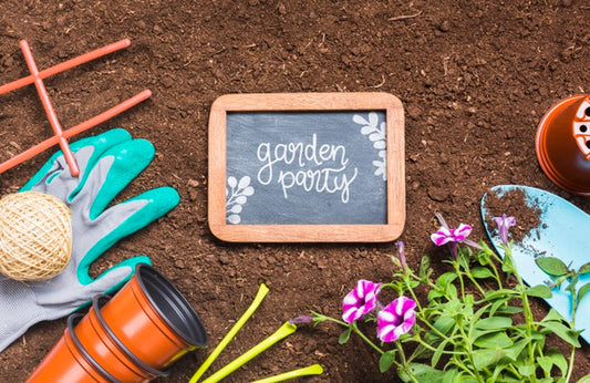 Free Top View Gardening Tools And Wooden Frame Psd