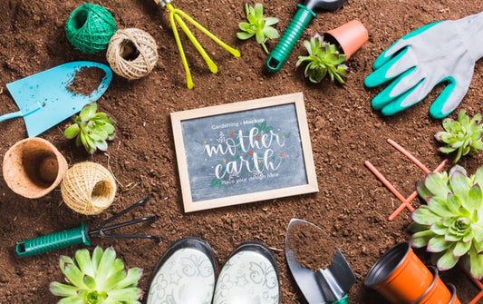 Free Top View Gardening Tools On Ground Psd