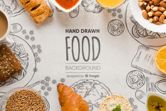 Free Top View Gourmet Snacks For Breakfast Concept Psd