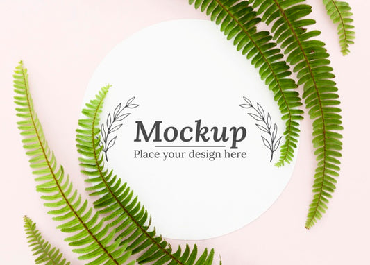 Free Top View Green Leaves Arrangement With Mock-Up Psd