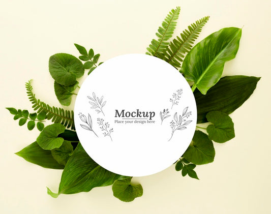 Free Top View Green Leaves Assortment With Mock-Up Psd