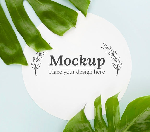 Free Top View Green Leaves Composition With Mock-Up Psd