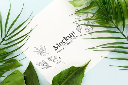 Free Top View Green Leaves Composition With Mock-Up Psd