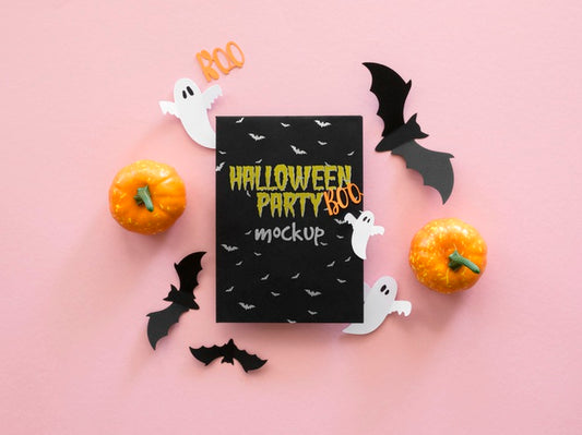 Free Top View Halloween Mock-Up With Paper Bats Psd