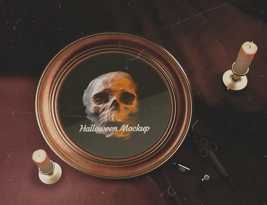 Free Top View Halloween Round Frame With Skull Psd