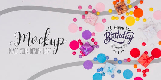 Free Top View Happy Birthday Concept With Mock-Up Psd