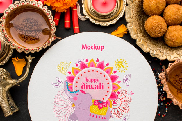 Free Top View Happy Diwali Festival Mock-Up Arrangement Psd