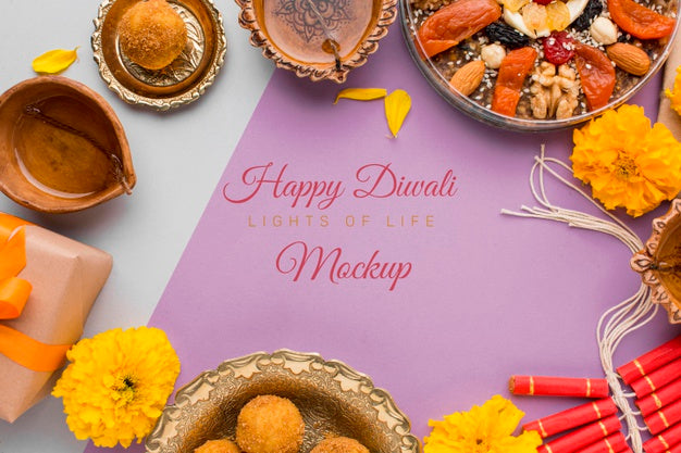 Free Top View Happy Diwali Festival Mock-Up Lettering Psd