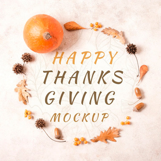 Free Top View Happy Thanksgiving Wreath Of Dried Leaves Mock-Up Psd