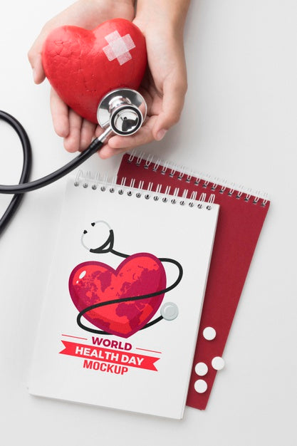 Free Top View Health Day Mock-Up Patched Heart Psd